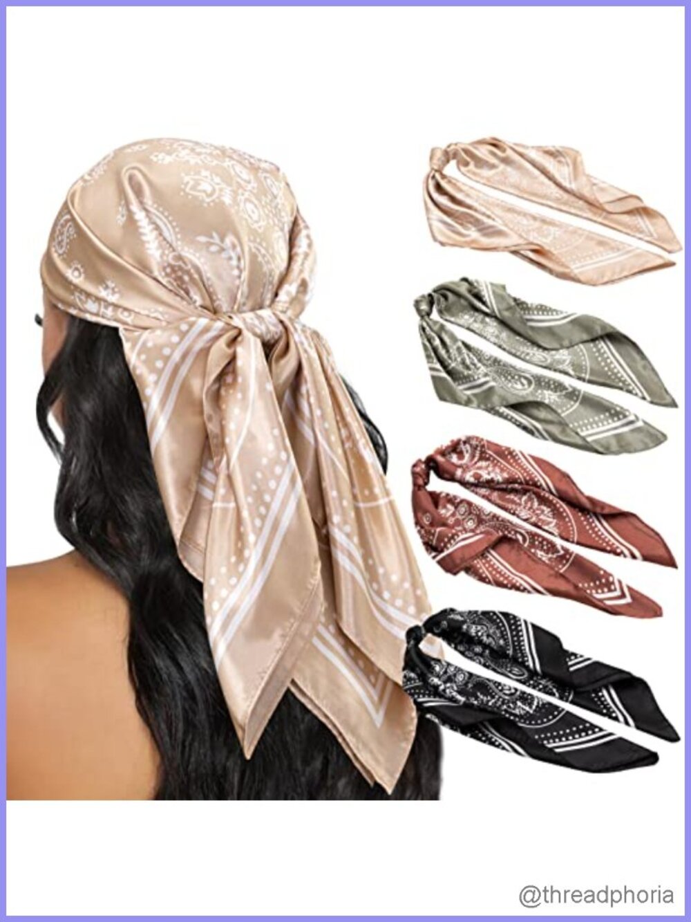 Silk Feel Satin Hair Scarf for Women, Square Bandana Head Wrap, Multi Use